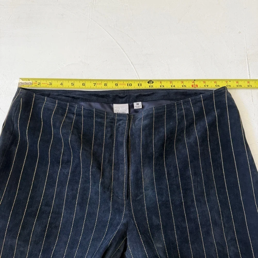 Vintage Wilson Leather Maxima Suede Navy Striped Pencil Pants Size 16 - Picture 5 of 11
